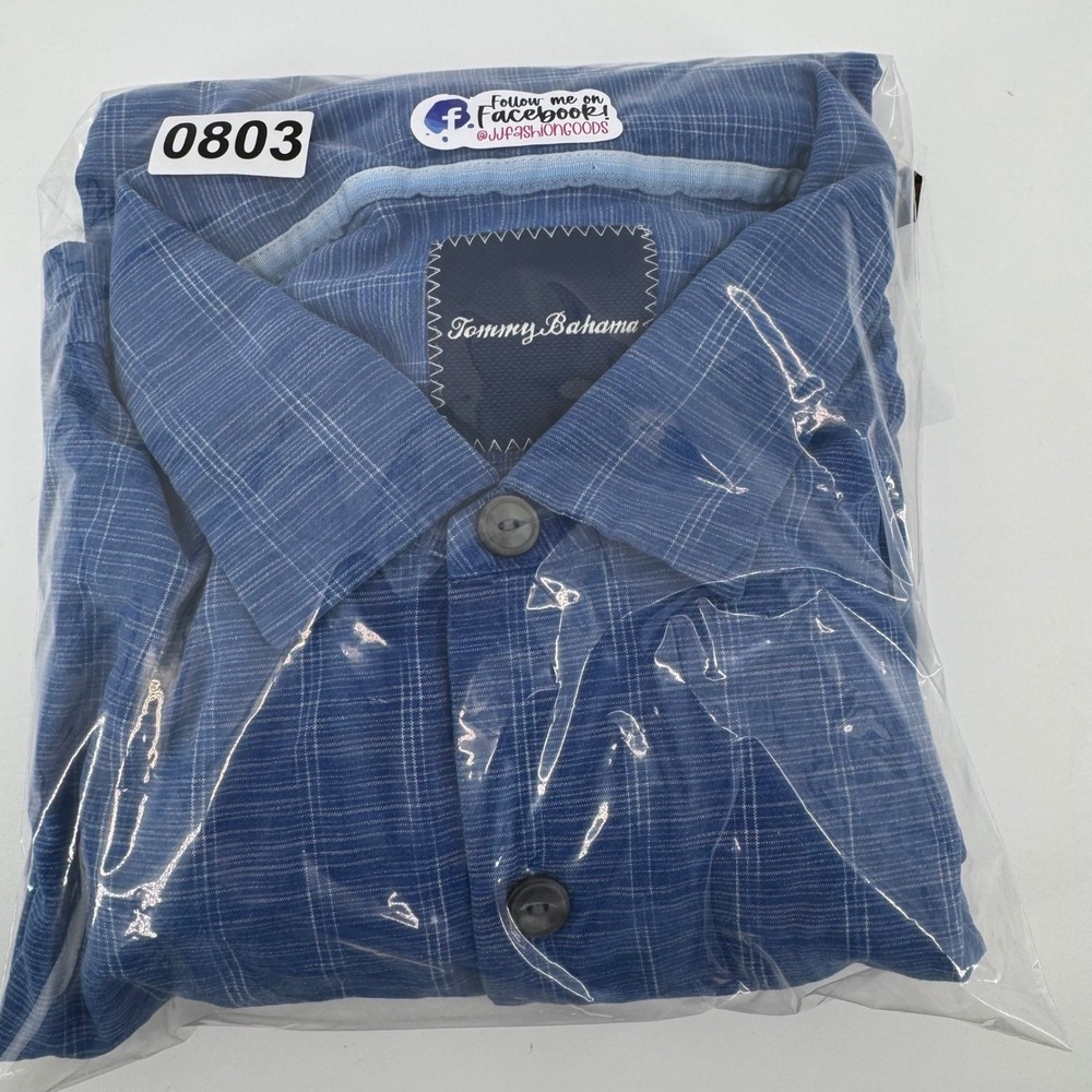 Tommy Bahama Mens XL Blue Silk Windowpane Check Short Sleeve Button Up Shirt - Picture 12 of 12